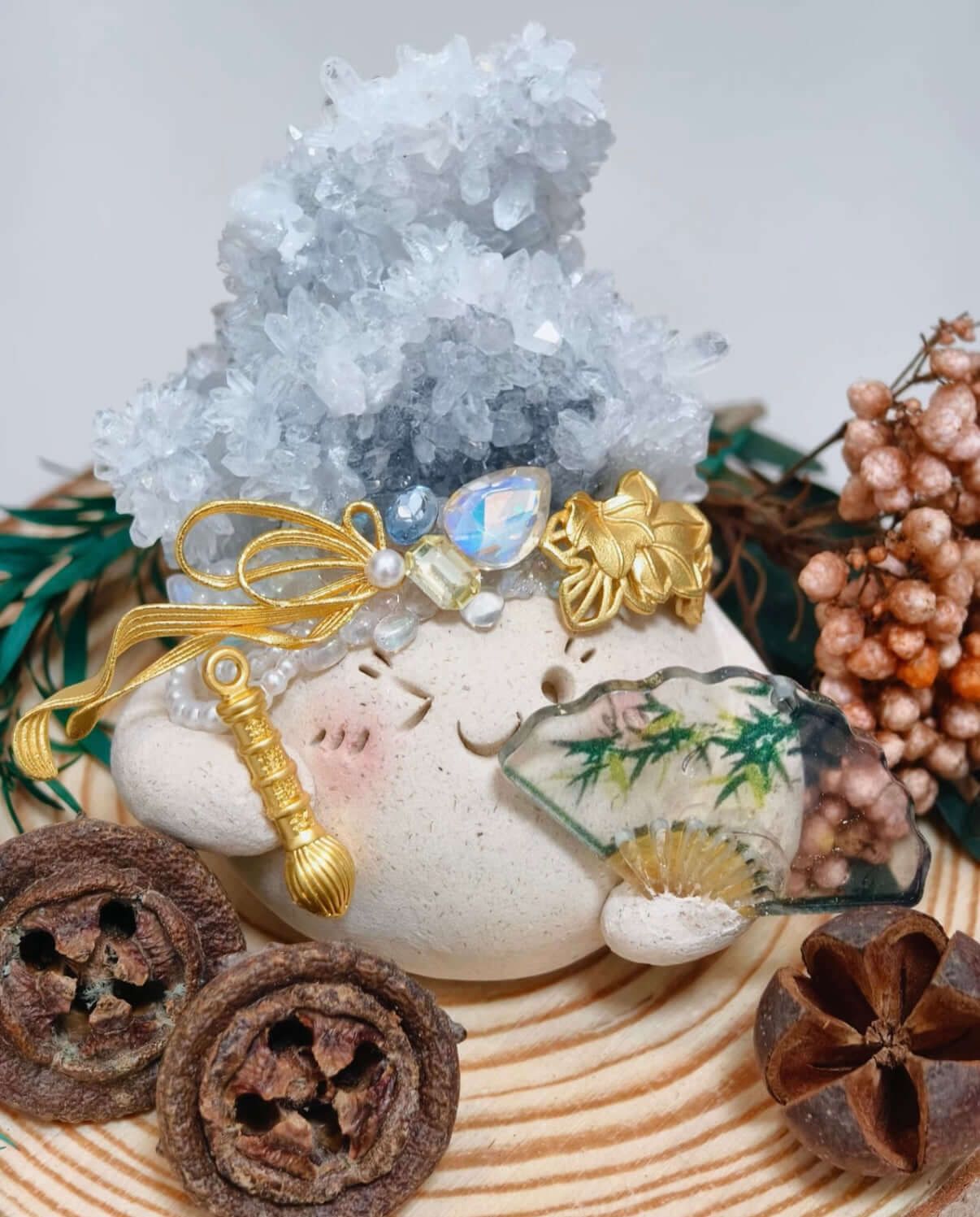 White crystal cluster bean - Negative Energy Ninja BodhiBloom