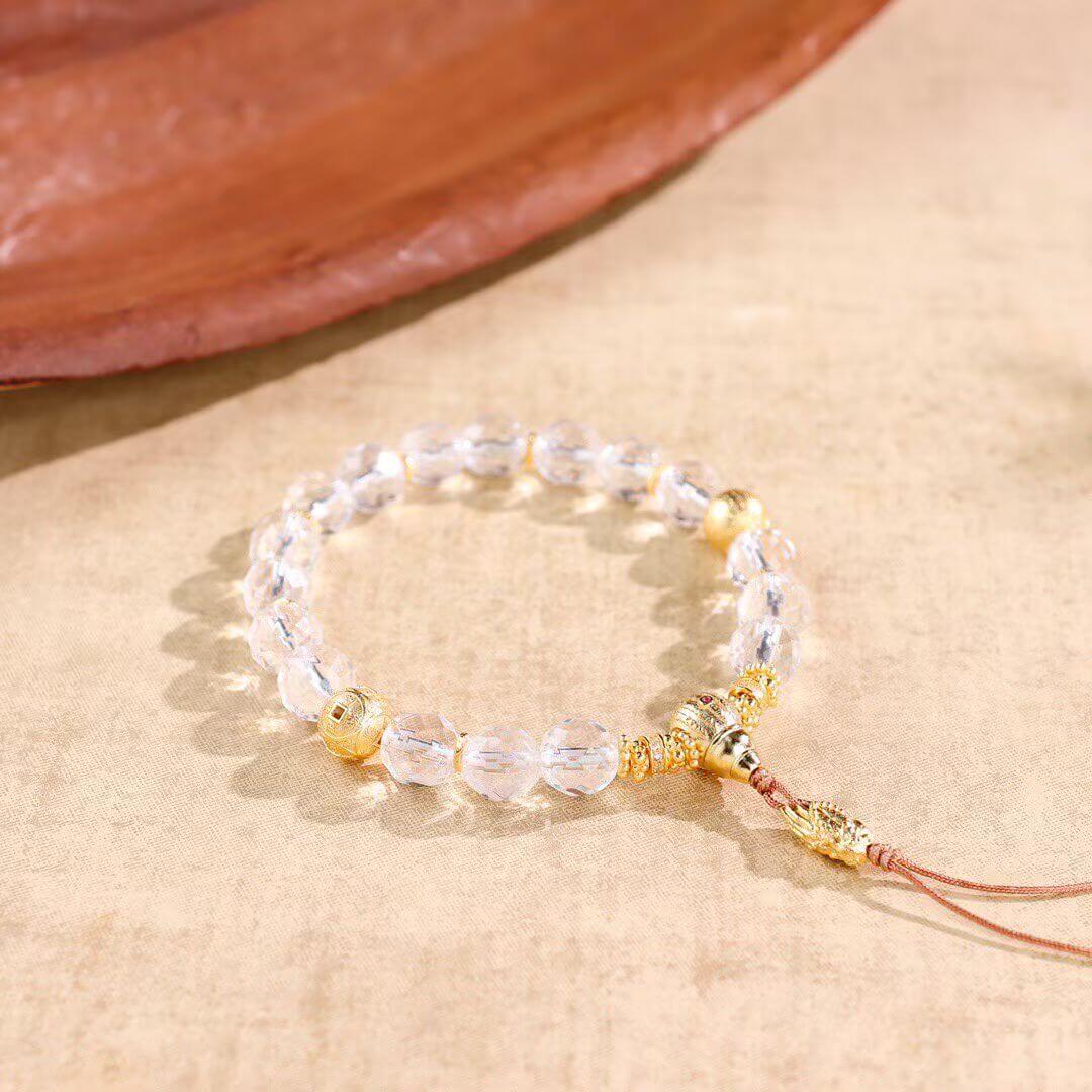 White Crystal Bead Bracelet close-up 2