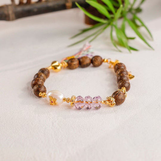 Serene Elegance: Awen Agarwood Prayer Beads with Amethyst Mini Tassel BodhiBloom