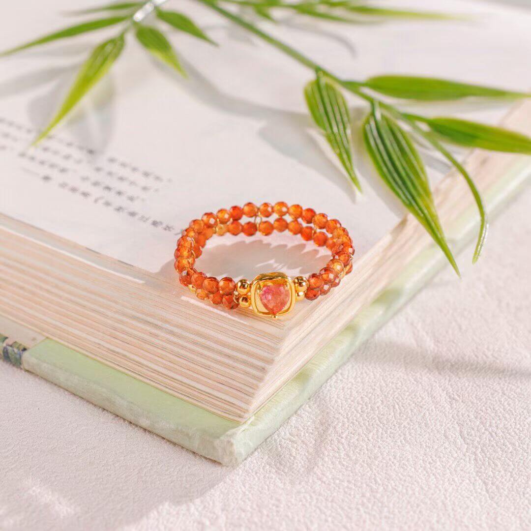 Tiny Charm: 4mm Garnet Tourmaline Heart-Square Ring BodhiBloom