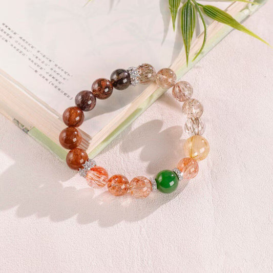 Vintage Radiance: Rare Black Gold Super Seven & Jade Sunflower Slide Charm Bracelet BodhiBloom