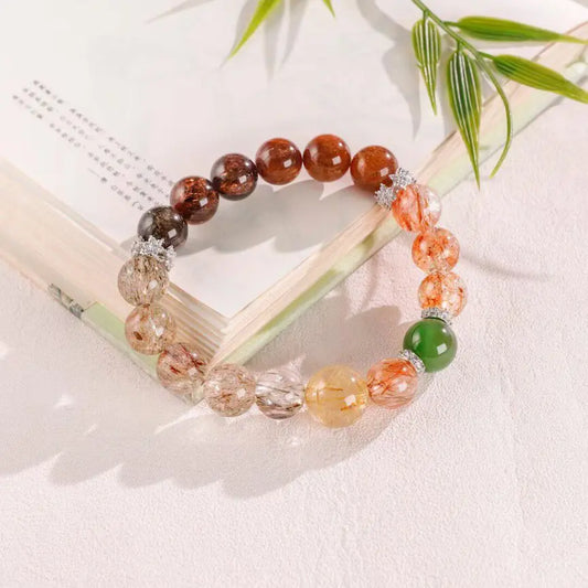 Vintage Radiance – Black Gold Super Seven & Jade Sunflower Bracelet